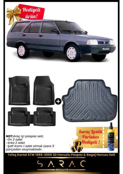 Tofaş Kartal Stw 1988-2000 Araca Özel 3D Havuzlu Paspas & Bagaj Havuzu Seti+(Hediyeli!)