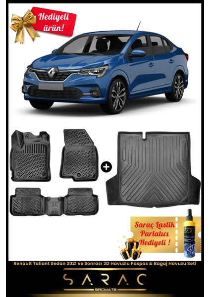 Renault Taliant Sedan 2021 ve Sonrası Araca Özel 3D Havuzlu Paspas & Bagaj Havuzu Seti+(Hediyeli!)
