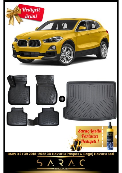 Bmw X2 F39 2018-2022 Araca Özel 3D Havuzlu Paspas & Bagaj Havuzu Seti+(Hediyeli!)
