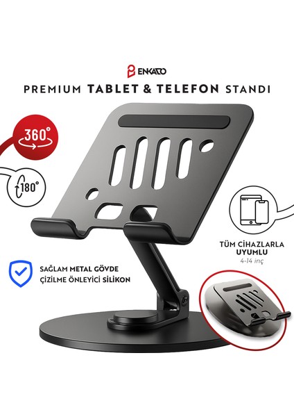360 Tüm Açılarla Ayarlanabilir Tüm Tablet ve Telefonlarla Uyumlu Stand Dayanıklı Metal Tablet Tutucu Yükseltici Sabitleyici