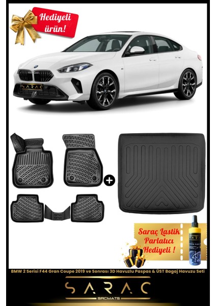Bmw 2 Serisi F44 Gran Coupe 2019 ve Sonrası Araca Özel 3D Havuz Paspas&üst Bagaj Havuz Seti+Hediyeli