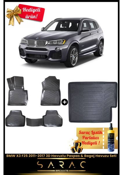 Bmw X3 F25 2011-2017 Araca Özel 3D Havuzlu Paspas & Bagaj Havuzu Seti+(Hediyeli!)