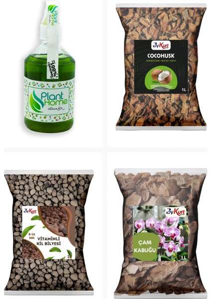 Planthome Powermix Orkide Bakım Seti 4’lü - Çam Kabuğu - Kil Bilyesi - Coco Husk