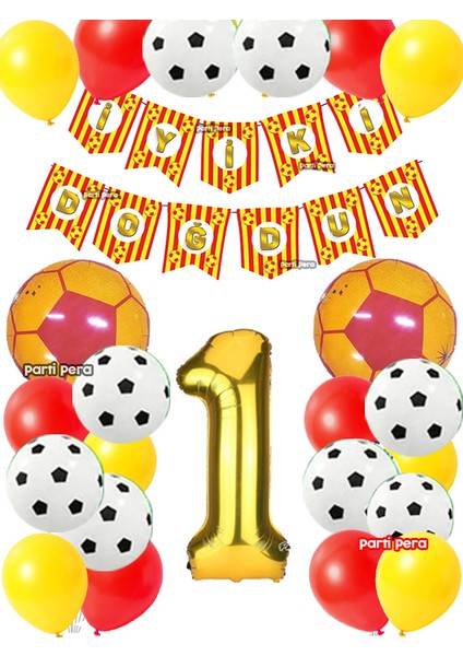 Sarı Kırmızı Futbol Temalı Balon Seti Doğum Günü Balon Seti