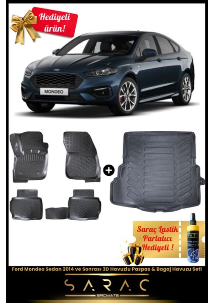 Ford Mondeo Sedan 2014 ve Sonrası Araca Özel 3D Havuzlu Paspas & Bagaj Havuzu Seti+(Hediyeli!)
