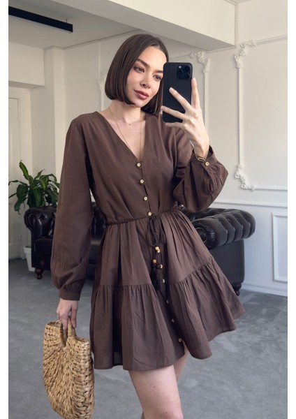 Vual Varanlı Orj Elbise- Kahverengi