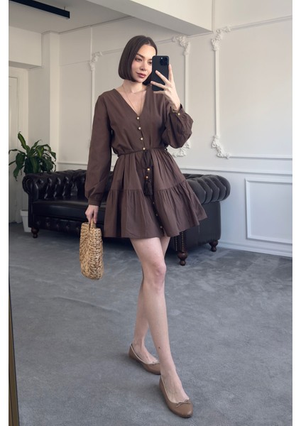 Vual Varanlı Orj Elbise- Kahverengi modelleri
