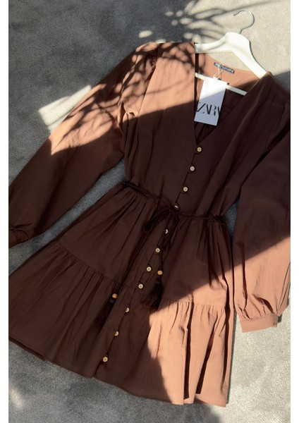 Vual Varanlı Orj Elbise- Kahverengi indirimleri