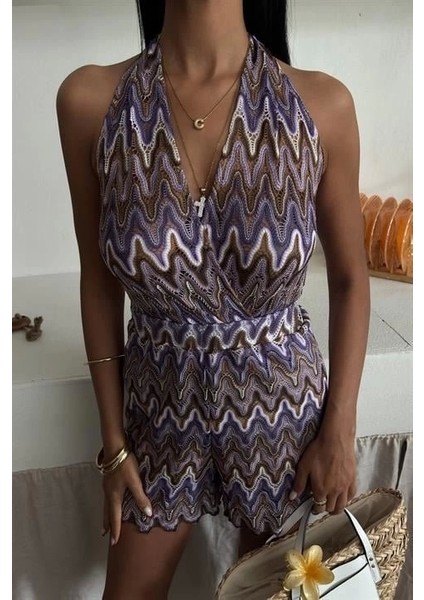 Zikzak Desenli Multi Renk Geçişli Mini Tulum 1365 modelleri