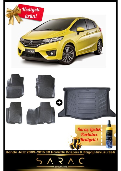 Honda Jazz 2009-2015 Araca Özel 3D Havuzlu Paspas & Bagaj Havuzu Seti+(Hediyeli!)