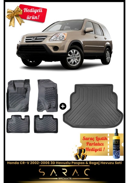 Honda Crv 2002-2006 Araca Özel 3D Havuzlu Paspas & Bagaj Havuzu Seti+(Hediyeli!)