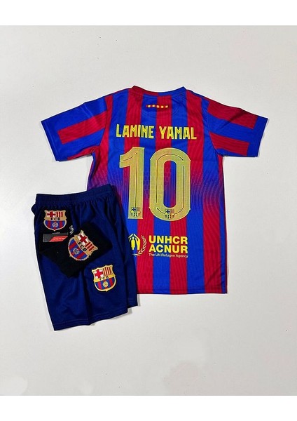 F.C B.A.R.C.E.L.O.N.A 2025/26 Yeni Sezon Lamine Yamal Çocuk Forması 4'Lü Set (Çubuklu-10) Armalı