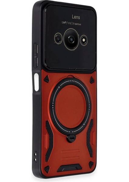 Xiaomi Poco C61 Kılıf Joy Lens Standlı Kapak - Kırmızı Yktsn
