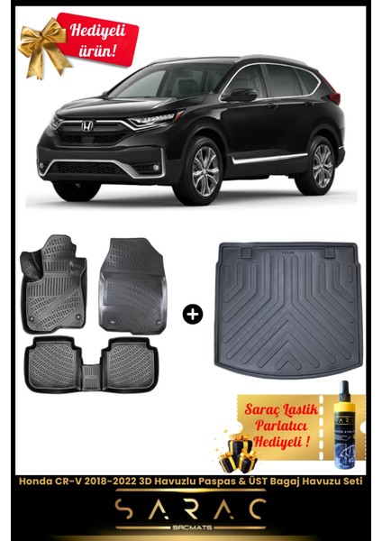Honda Crv 2018-2022 Araca Özel 3D Havuzlu Paspas & Üst Bagaj Havuzu Seti+(Hediyeli!)