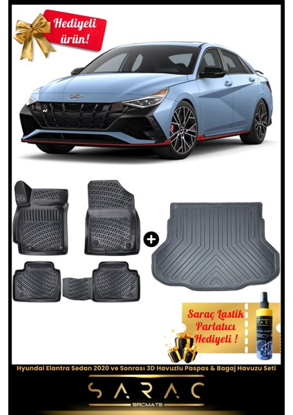 Hyundai Elantra Sedan 2020 ve Sonrası Araca Özel 3D Havuzlu Paspas & Bagaj Havuzu Seti+(Hediyeli!)
