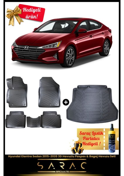 Hyundai Elantra Sedan 2015-2020 Araca Özel 3D Havuzlu Paspas & Bagaj Havuzu Seti+(Hediyeli!)