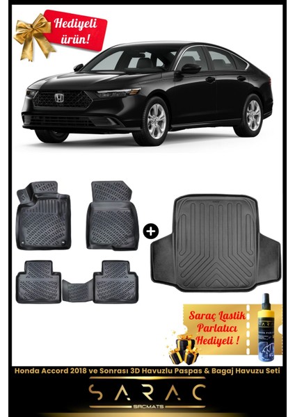 Honda Accord 2018 ve Sonrası Araca Özel 3D Havuzlu Paspas & Bagaj Havuzu Seti+(Hediyeli!)