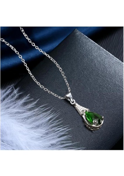 925 Ayar Zümrüt Yeşili Su Damlası Kadın Gümüş Kolye fiyatları
