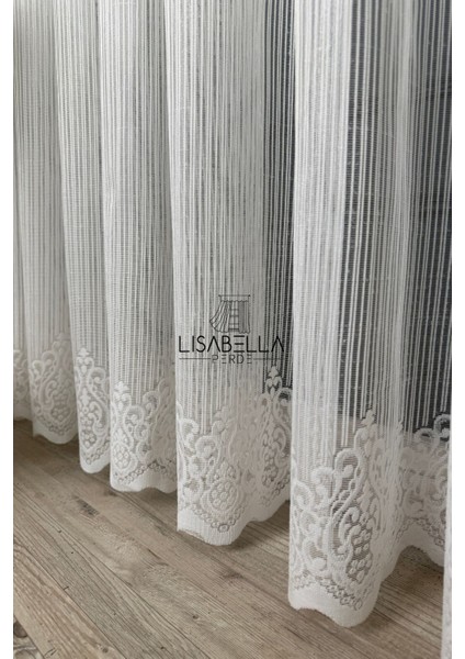 Lineart Etek Desenli Modern Çizgi Detaylı Beyaz Örme Tül Perde | Yeni Sezon (1x2 Pile Dikişli)