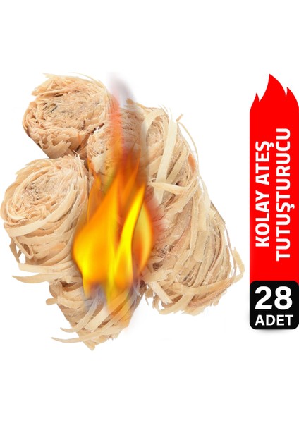 Mangal Kömürü Tutuşturucu Şömine Soba Fırın Semaver Barbekü Tutuşturucu Doğal Odun Yünü 28 Adet