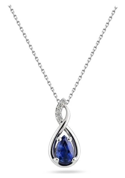 Gümüş Su Damlası Pırlanta Model Safir Zirkon Taşlı Gümüş Kolye