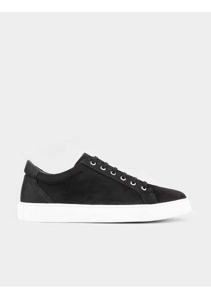 Hakiki Deri Siyah Bağcıklı Sneaker Erkek Günlük Ayakkabı