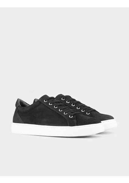 Hakiki Deri Siyah Bağcıklı Sneaker Erkek Günlük Ayakkabı