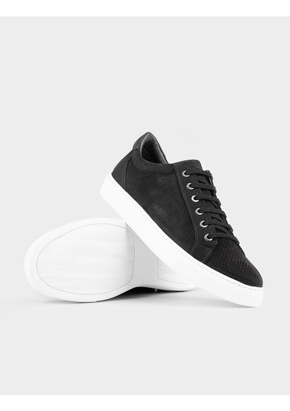 Hakiki Deri Siyah Bağcıklı Sneaker Erkek Günlük Ayakkabı