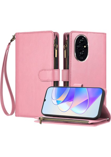 Honor 200 Pro ile Uyumlu Rfıd Engelleme Kredi Kartı Tutucu Deri Fermuarlı Kapaklı Cüzdan Bilek Kayışı Destekli Koruyucu Kılıf (Yurt Dışından)