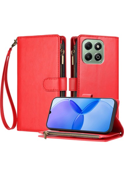 Honor X6B ile Uyumlu Rfıd Engelleme Kredi Kartı Tutucu Deri Fermuarlı Kapaklı Cüzdan Bilek Kayışı Destekli Koruyucu Kılıf (Yurt Dışından)