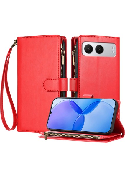 Oneplus Nord 4 ile Uyumlu Rfıd Engelleme Kredi Kartı Tutucu Deri Fermuarlı Kapaklı Cüzdan Bilek Kayışı Destekli Koruyucu Kılıf (Yurt Dışından)