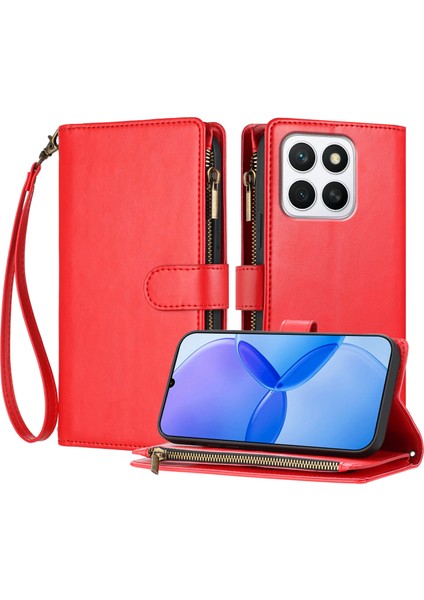 Honor X8C ile Uyumlu Rfıd Engelleme Kredi Kartı Tutucu Deri Fermuarlı Kapaklı Cüzdan Bilek Kayışı Destekli Koruyucu Kılıf (Yurt Dışından)