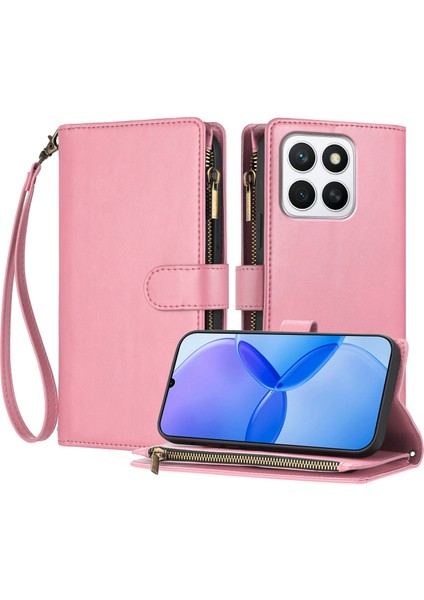 Honor X8C ile Uyumlu Rfıd Engelleme Kredi Kartı Tutucu Deri Fermuarlı Kapaklı Cüzdan Bilek Kayışı Destekli Koruyucu Kılıf (Yurt Dışından)
