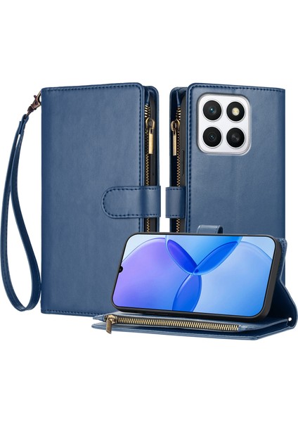 Honor X8C ile Uyumlu Rfıd Engelleme Kredi Kartı Tutucu Deri Fermuarlı Kapaklı Cüzdan Bilek Kayışı Destekli Koruyucu Kılıf (Yurt Dışından)