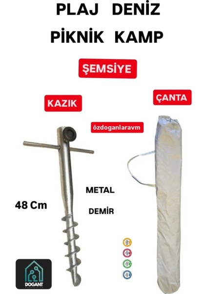 Plaj Deniz Bahçe Şemsiye Impertex Kumaş Çanta ve 48 CM Demir Kazık