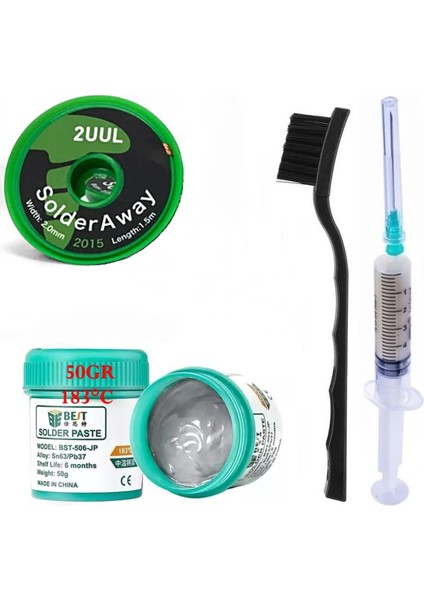 Solder BST-506 Krem Lehim/ Best 50G Sıvı Lehim ve Flux Lehim Toplama Seti 2,0mm 4lü