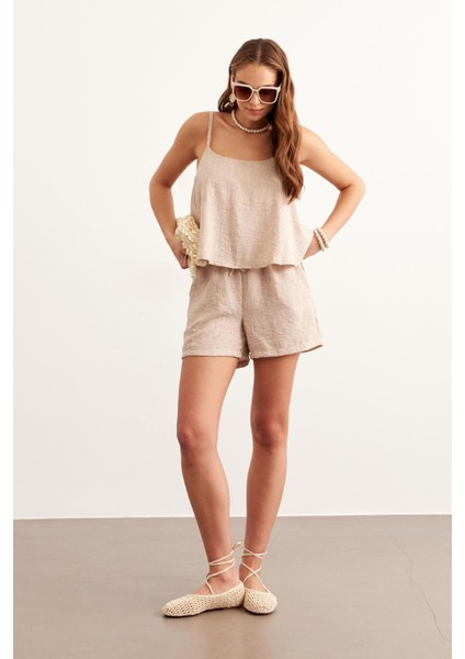 Askılı Keten Crop Bluz Taş fiyatları