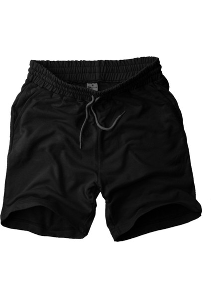 Slim Fit 2 Cepli Pamuklu Penye Şort--Siyah--