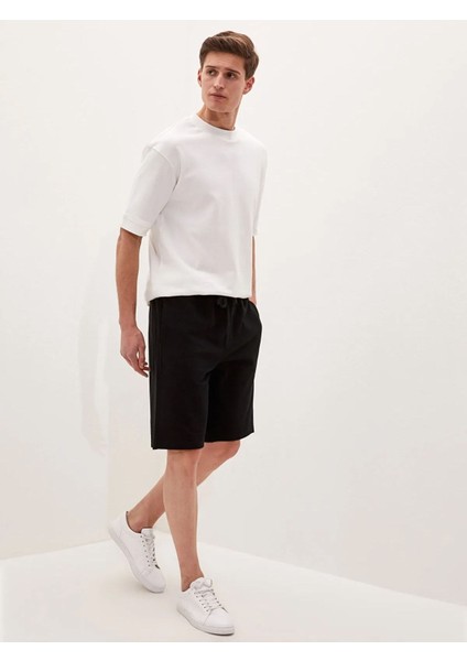 Slim Fit 2 Cepli Pamuklu Penye Şort--Siyah--
