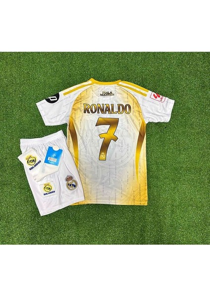 R.Madrid 2024-25 Yeni Sezon Ronaldo Çocuk Forması 4'Lü (Armalı White-Gold) fiyatları