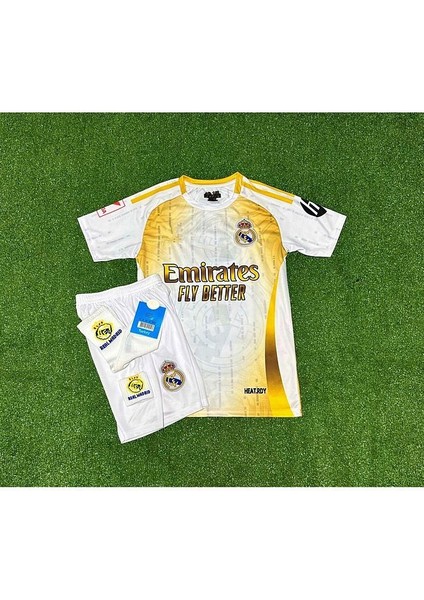 R.Madrid 2024-25 Yeni Sezon Ronaldo Çocuk Forması 4'Lü (Armalı White-Gold) modelleri