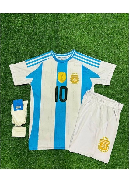 Arjantin 2024/25 Sezon Lionel Messi Çocuk Forması Şort Çorap Bileklik 4'Lü Seti