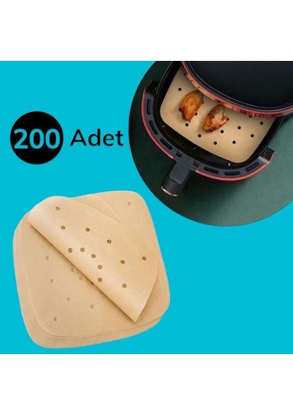Pratikaı 200 Adet Tek Kullanımlık Airfryer Pişirme Kağıdı | Yağ Geçirmez & Delikli Model