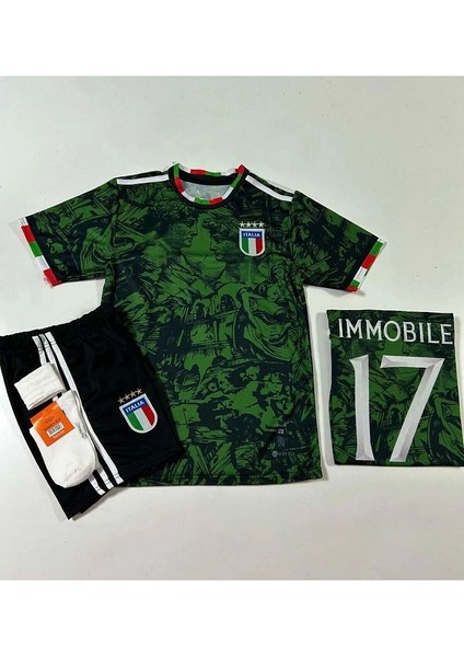 Ciro Immobile Italya Özel Tasarım Rönesans Yeşil Temalı Çocuk Forması 4'Lü Set