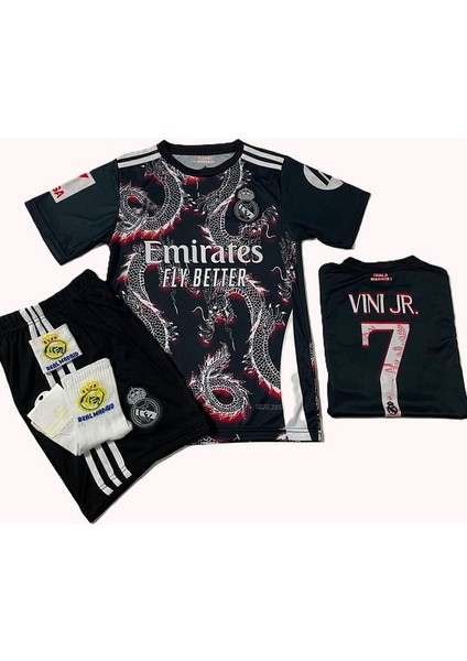 R.Madridd 2024/25 Yeni Sezon Vini Jr Konsept Çocuk Forması 4'Lü Set (Armalı-Red-Black)