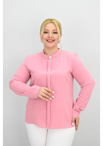 Kadın Büyük Beden Hakim Yaka Taş Broş Detaylı Bluz 0034-25 fiyatları