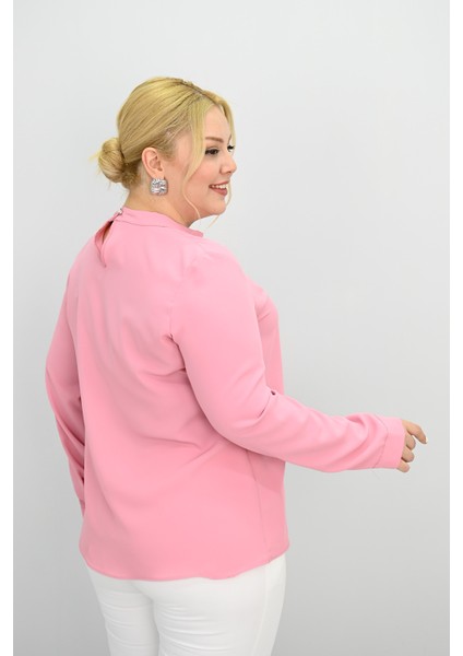 Kadın Büyük Beden Hakim Yaka Taş Broş Detaylı Bluz 0034-25 indirimleri