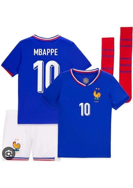 Fransa 2024/25 Yeni Sezon Kylian Mbappe Çocuk Forması Şort Çorap 3'Lü Set