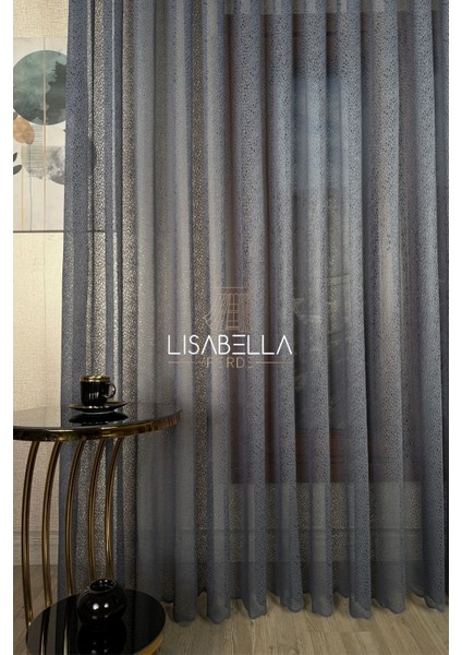 Antrasit Kristal Cam Kırığı Desen Yeni Trend Luxury Tül Perde (1x3 Sık Pile Dikişli)