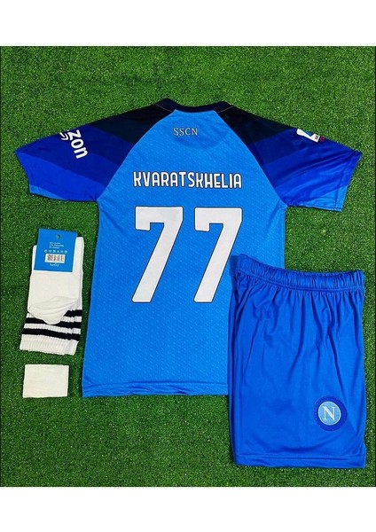 Napoli 2023/24 Yeni Sezon Kvaratshelia Iç Saha Çocuk Forması 4'Lü Seti modelleri